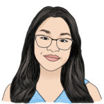 A head-and-shoulders illustration of Jessica. She has light skin, long black hair and is wearing a light blue tank top. She has glasses and is smiling with her mouth closed.